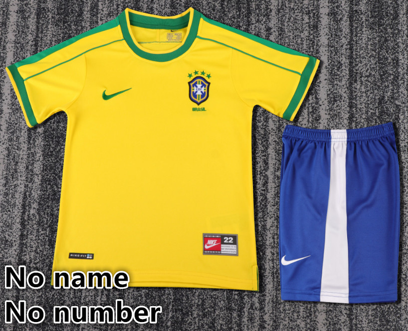Child kids kit Retro jersey Brazil jersey kids kit Home Third away  1998 2002 Brazil Retro soccer jersey 10-20 days. It will arrive in your country