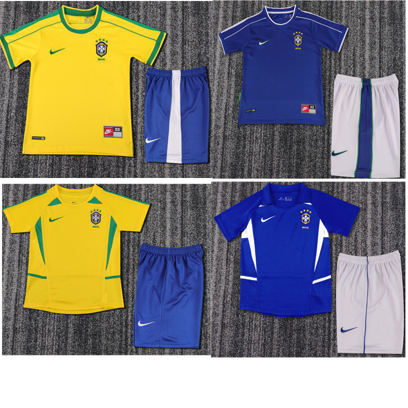 Child kids kit Retro jersey Brazil jersey kids kit Home Third away  1998 2002 Brazil Retro soccer jersey 10-20 days. It will arrive in your country