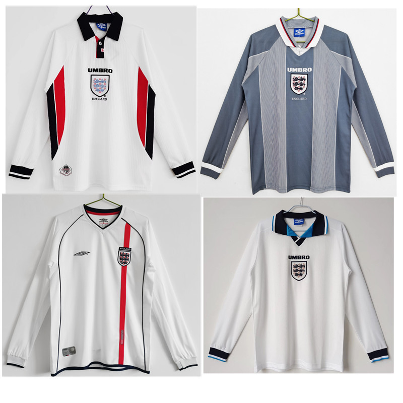 England Long sleeve Retro jersey 25 26  Home and away New adult Retro  2002 1996 1998 England soccer jersey 10-20 days. It will arrive in your country