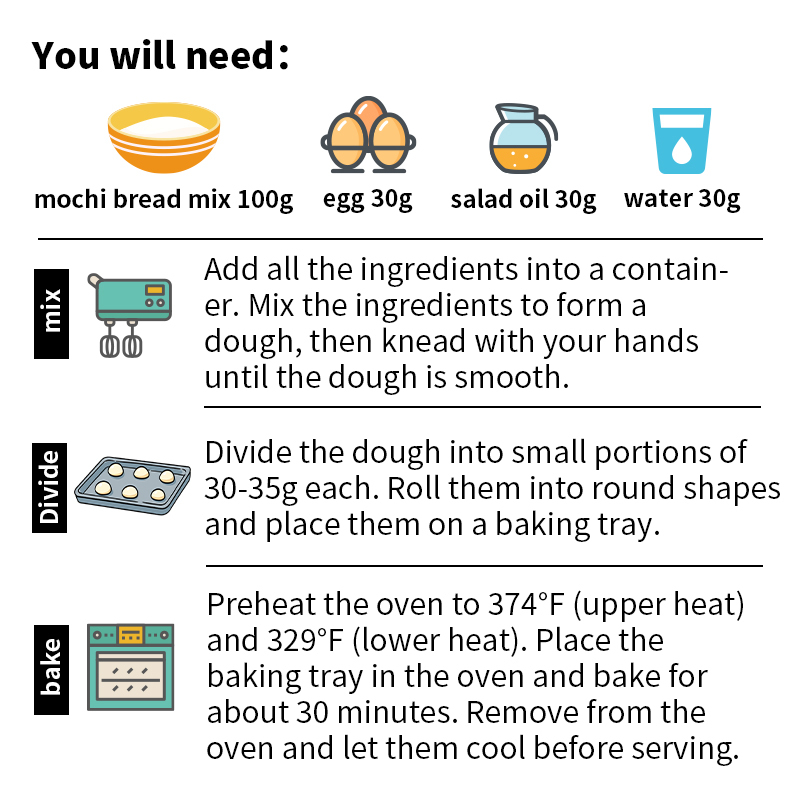 SUGARMAN Mochi Bread Mix,Mochi bread premix powder,Cake mix,Baking premix powder,Baking ingredients,500g