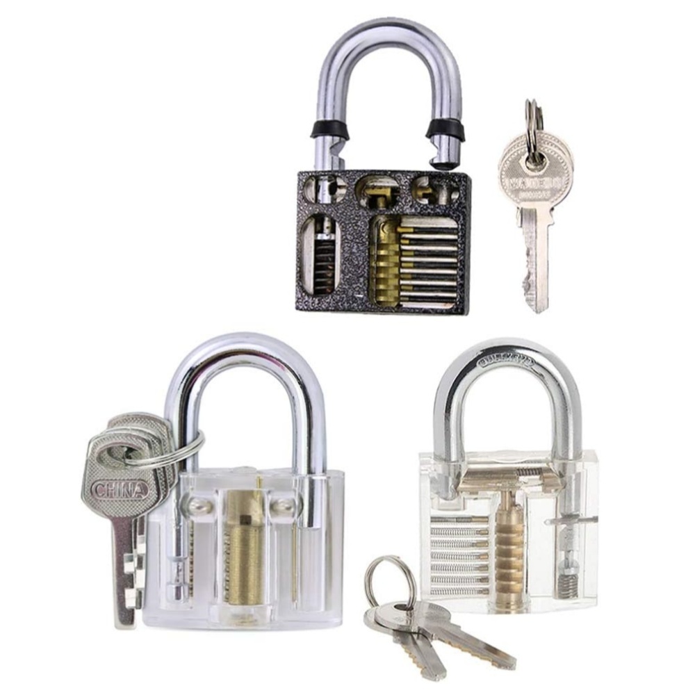 3-Pack Practice Lock Set Crystal Visible Cutaway Training Lock Pick Set Includes 3 Different Types of Practice Padlock