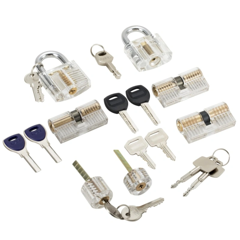 7pcs Transparent Locks Practice Lock Set Visible Locks Common Padlocks Training Pick Set for Beginner Locksmith