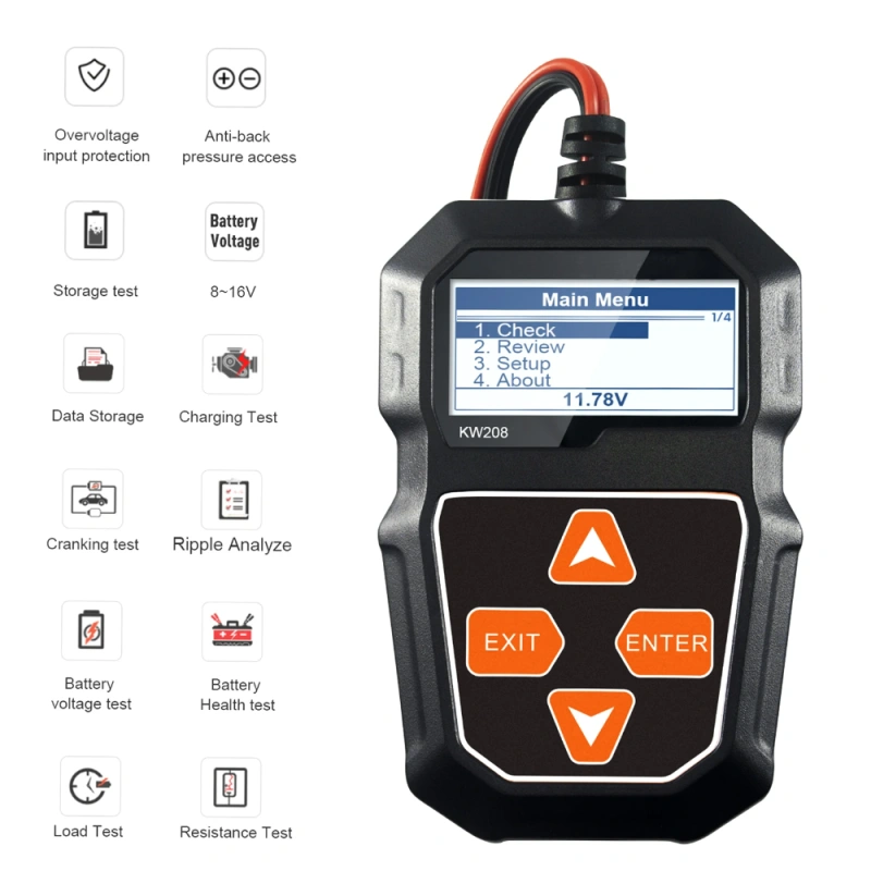 KW208 12V Car Battery Load Tester Professional Automotive Alternator Analyzer Waveform Voltage Test for Car/Motorcycle