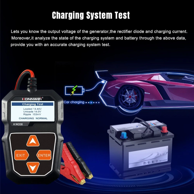 KW208 12V Car Battery Load Tester Professional Automotive Alternator Analyzer Waveform Voltage Test for Car/Motorcycle
