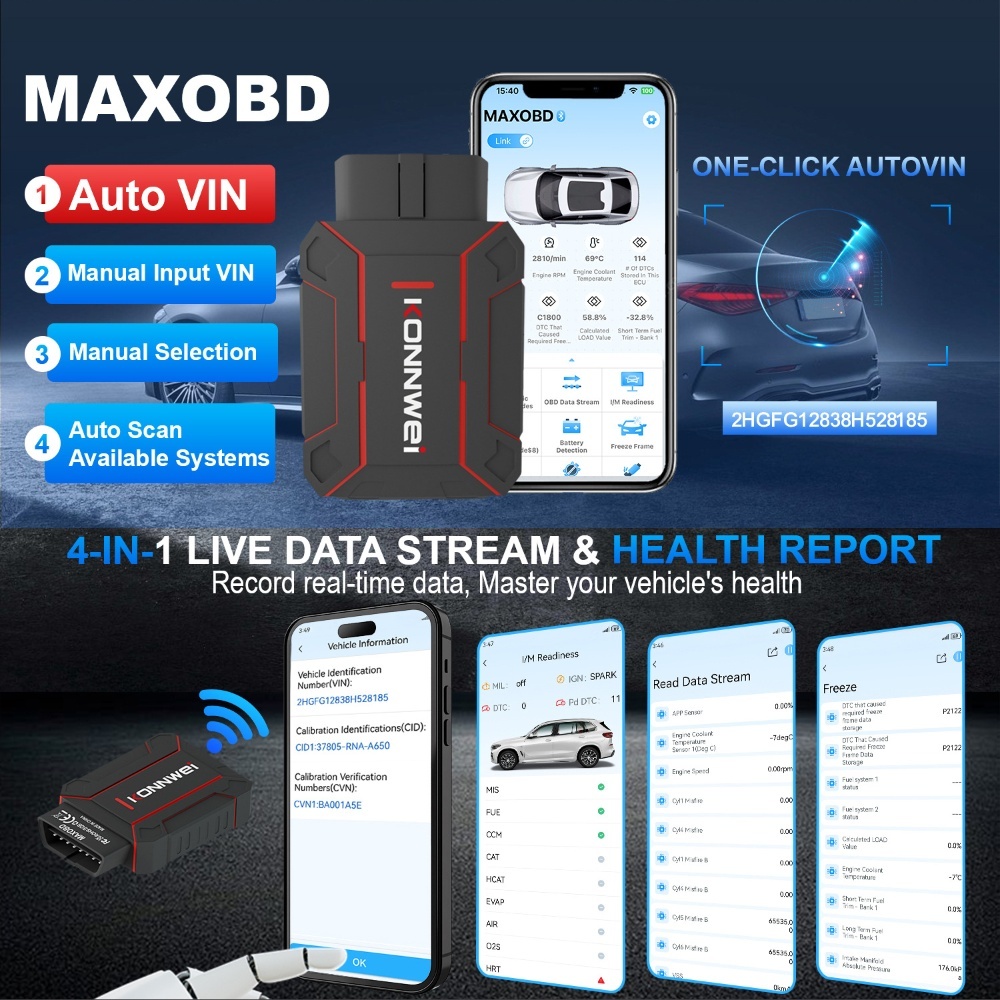 KONNWE MAXOBD Scanner Automotriz Full system Bluetooth Car Diagnostic Scanner
