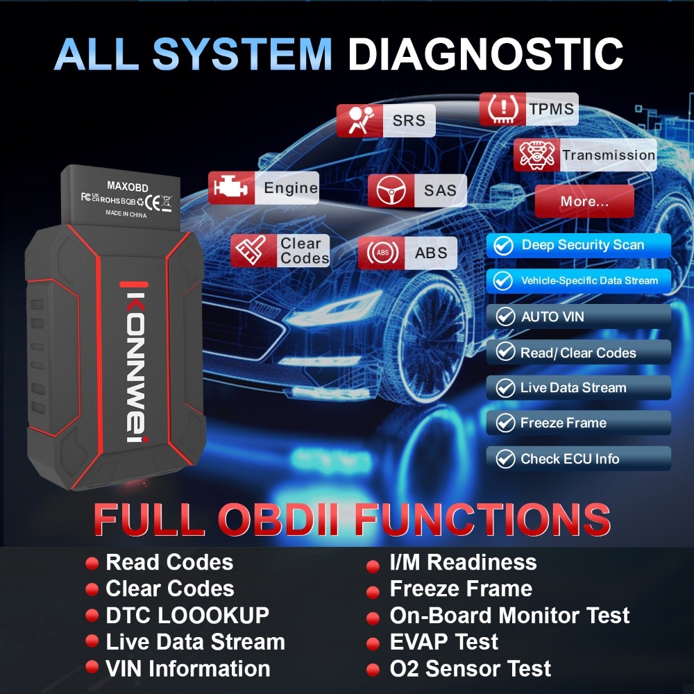 KONNWE MAXOBD Scanner Automotriz Full system Bluetooth Car Diagnostic Scanner