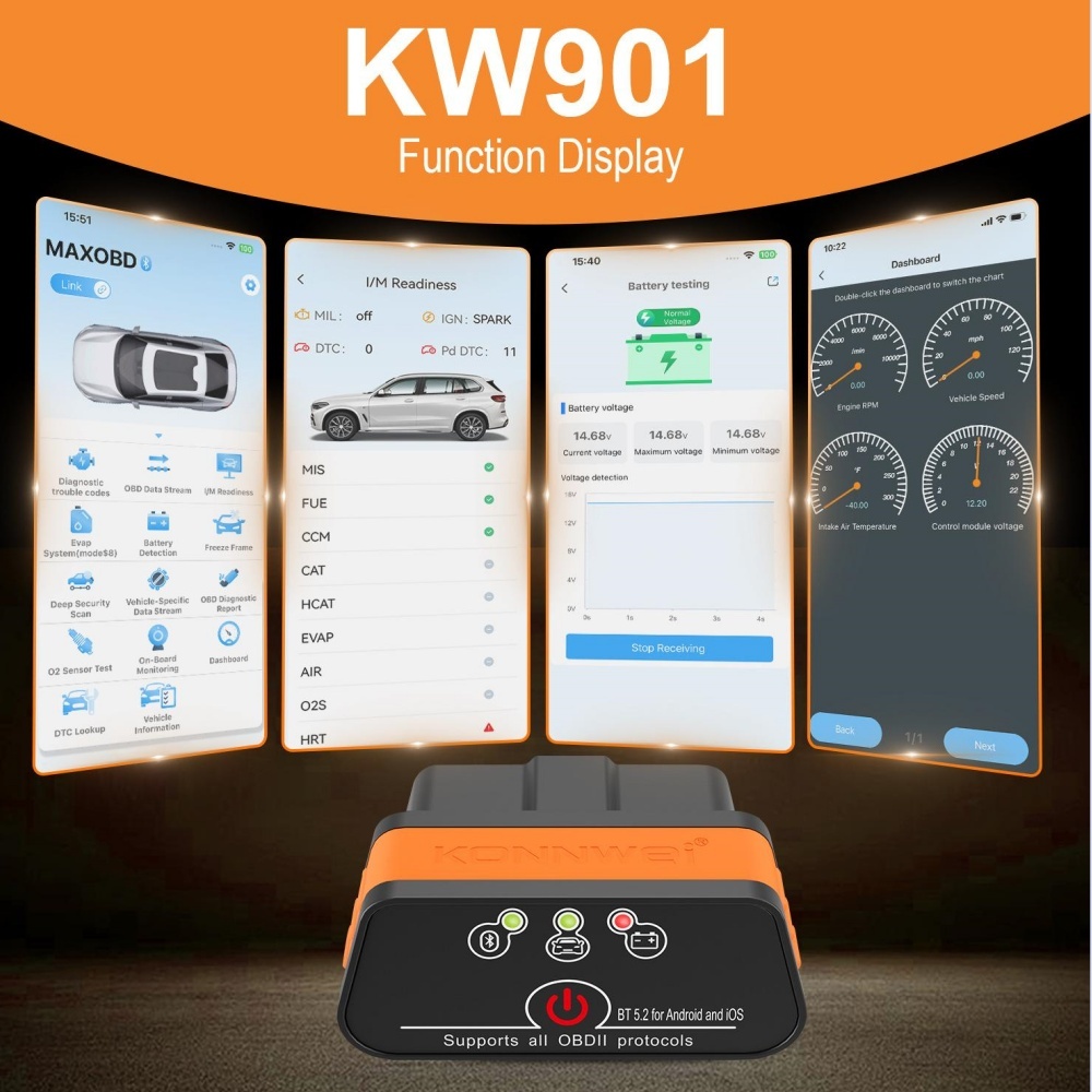 KONNWEI KW901 ELM327 V1.5 Bluetooth 5.0 for Android/IOS OBD2 Scanner Auto Car Diagnostic Tools