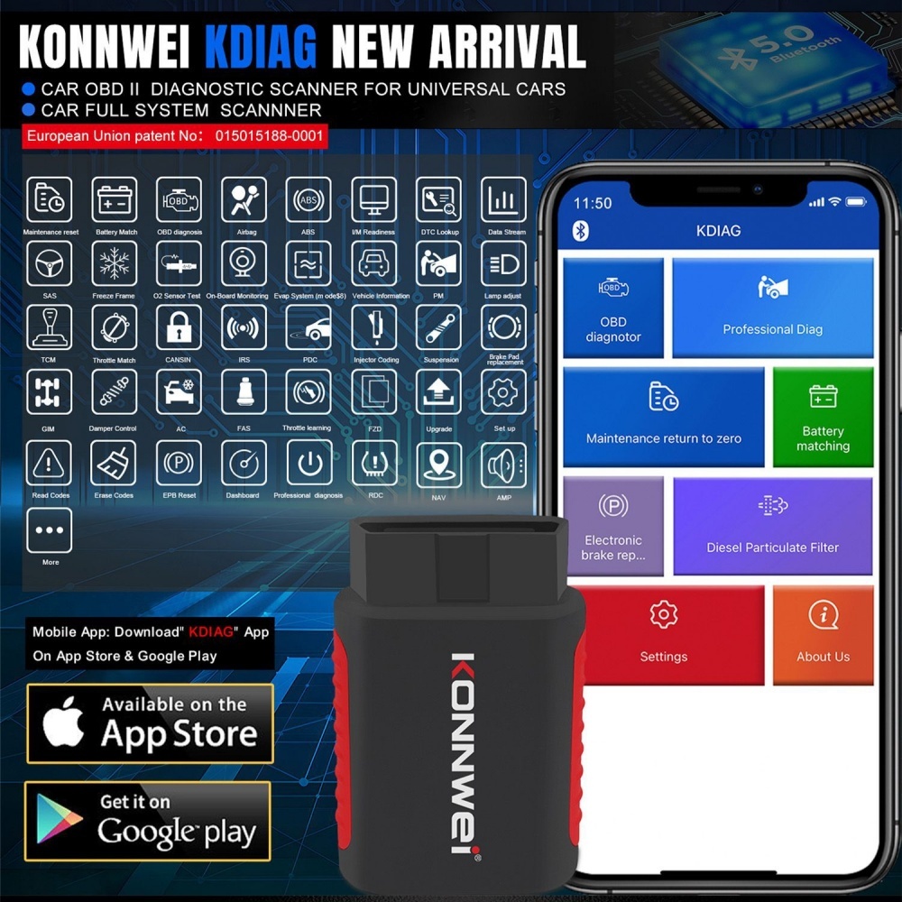 KONNWEI KDIAG MINI Full System Auto Scanner Reset SAS EPB Service ECU Programmer OBD OBD2 Car Diagnostic Tool