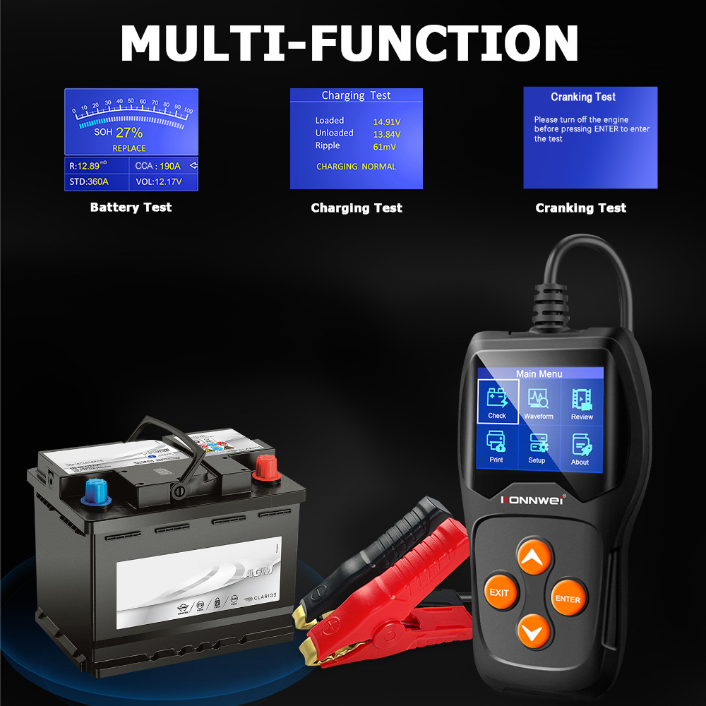 KONNWEI KW600 Car Battery Tester 12V 100 to 2000CCA 12 Volts Battery Tools for the Car Quick Cranking Charging Diagnostic
