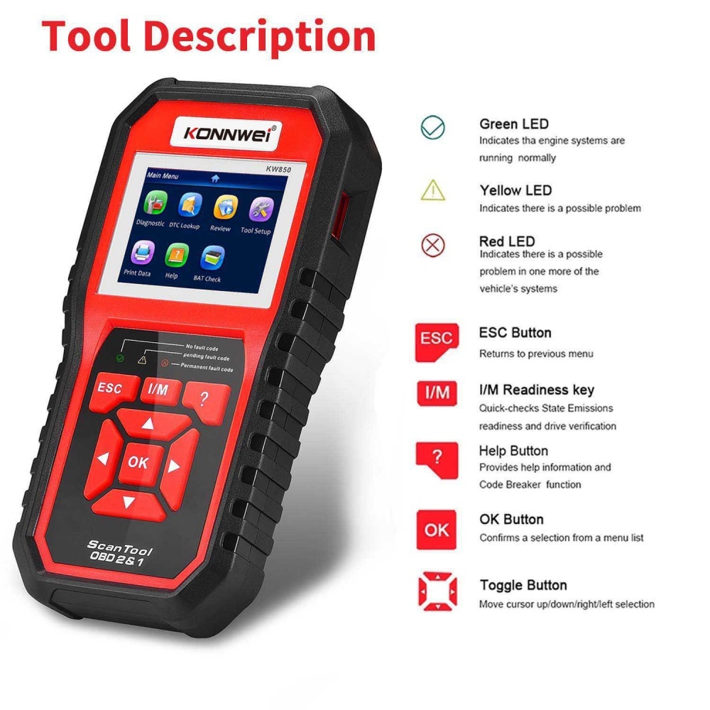 KONNWEI KW850 Car OBDII Scanner Professional Auto Diagnostic Tools OBDII Engine System Check Code Reader DTC
