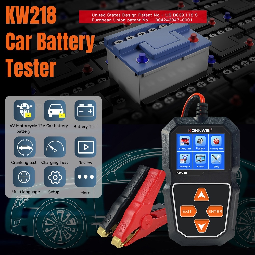 KONNWEI KW218 Car Motorcycle Battery Tester 6V 12V  Battery System Analyzer