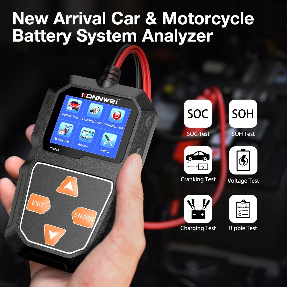 KONNWEI KW218 Car Motorcycle Battery Tester 6V 12V  Battery System Analyzer