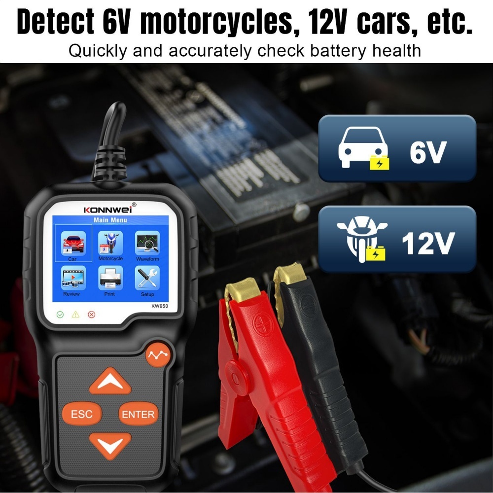 KONNWEI KW650 Car Motorcycle Battery Tester 6V 12V Auto Battery AnalyzerCranking Charging Test Tool