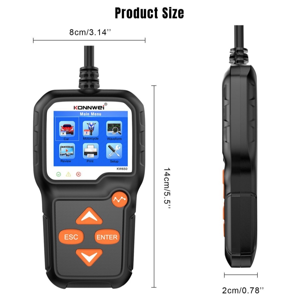 KONNWEI KW650 Car Motorcycle Battery Tester 6V 12V Auto Battery AnalyzerCranking Charging Test Tool