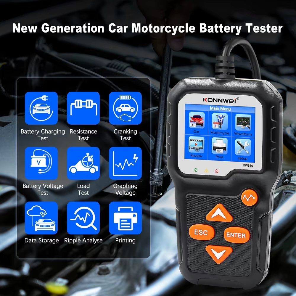 KONNWEI KW650 Car Motorcycle Battery Tester 6V 12V Auto Battery AnalyzerCranking Charging Test Tool