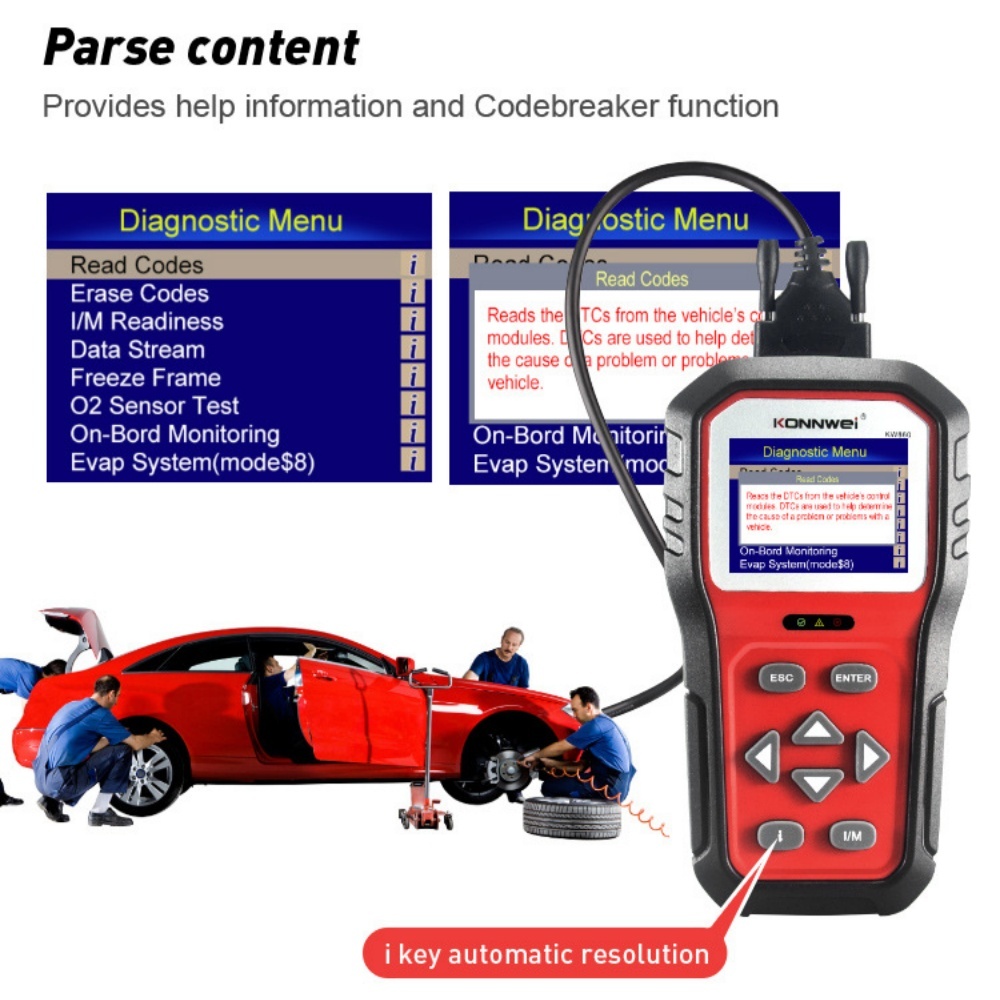 KONNWEI KW860 ODB2 Scanner Full ODB2 Functions Car Engine Fault Code Reader Tools Free Update