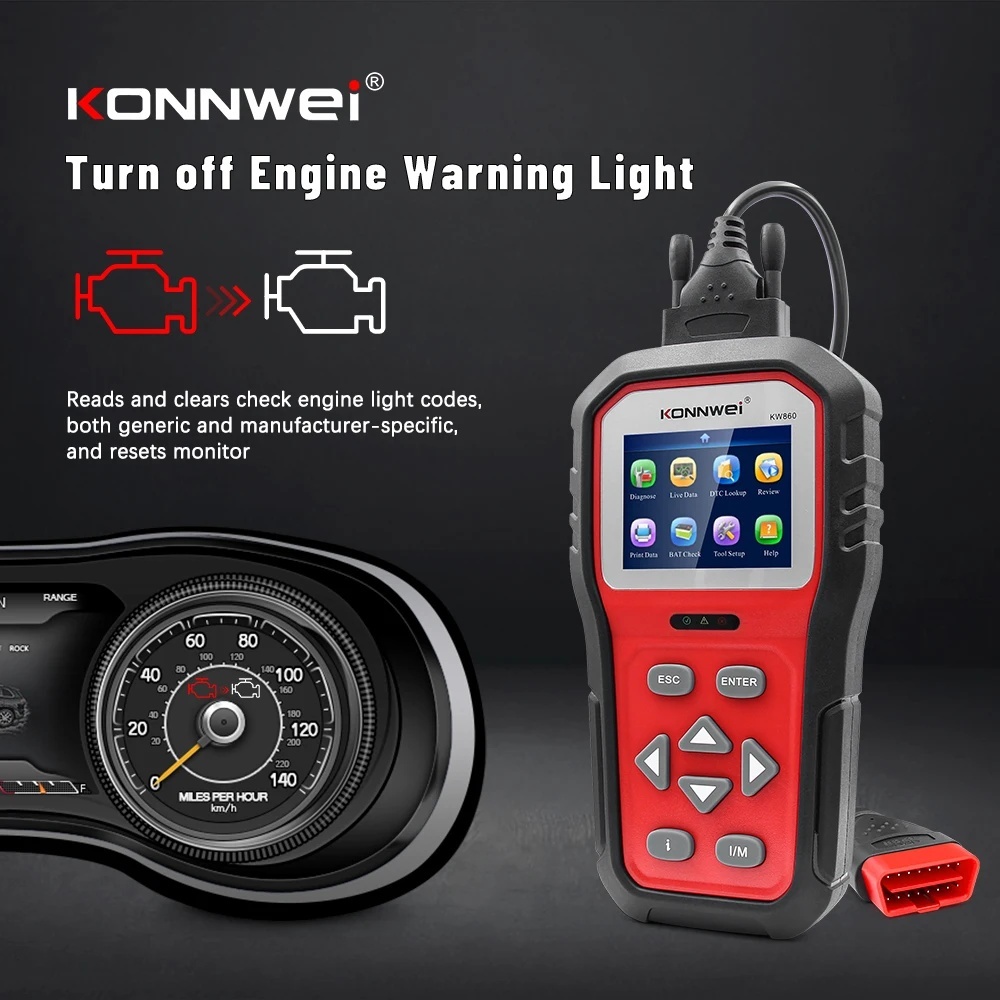 KONNWEI KW860 ODB2 Scanner Full ODB2 Functions Car Engine Fault Code Reader Tools Free Update