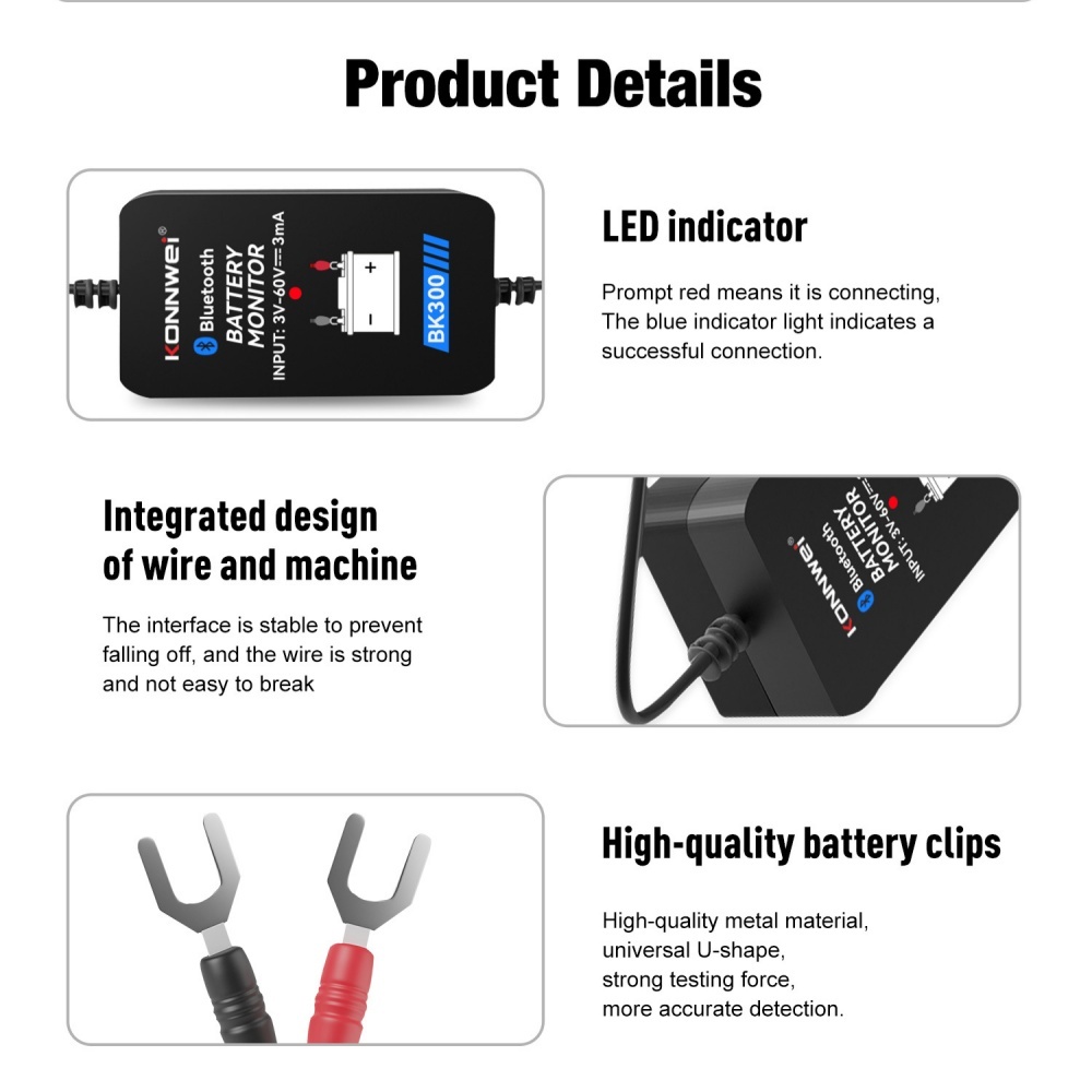 KONNWEI BK300 Battery Monitor BT 5.0 for 12V/24V lead-acid Car Battey Analyzer Tool