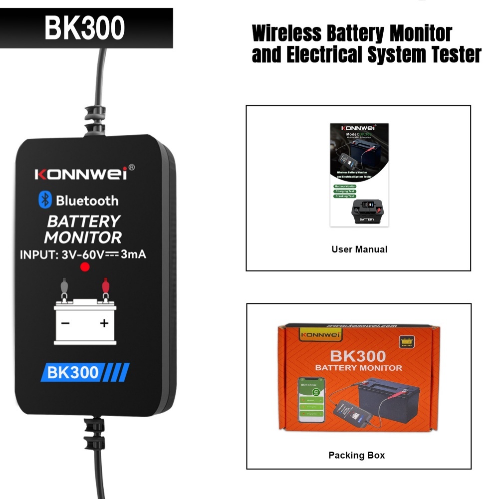 KONNWEI BK300 Battery Monitor BT 5.0 for 12V/24V lead-acid Car Battey Analyzer Tool