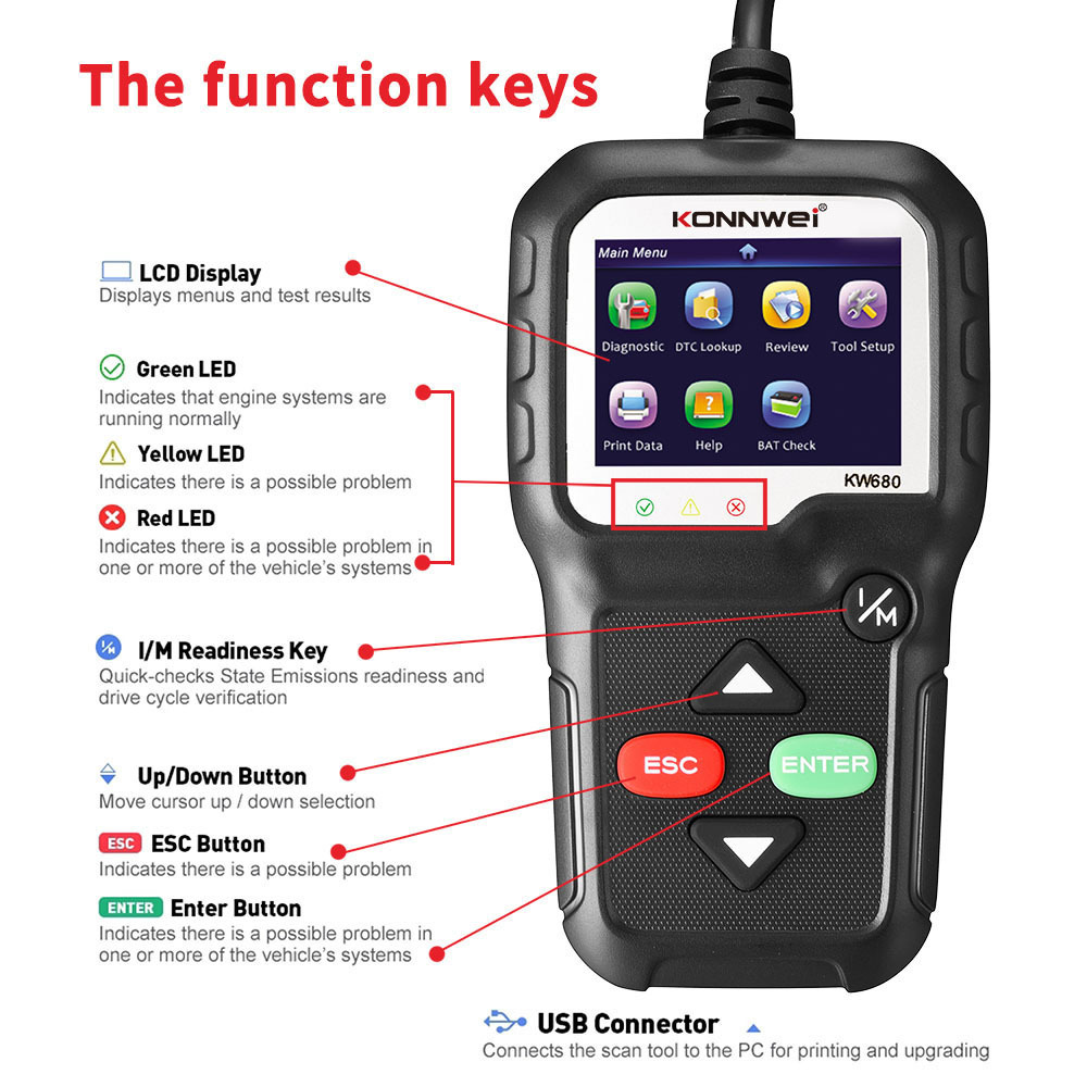 KONNWEI KW680 OBD2 Diagnostic Tool Code Reader Scan Tool OBD II Scanner