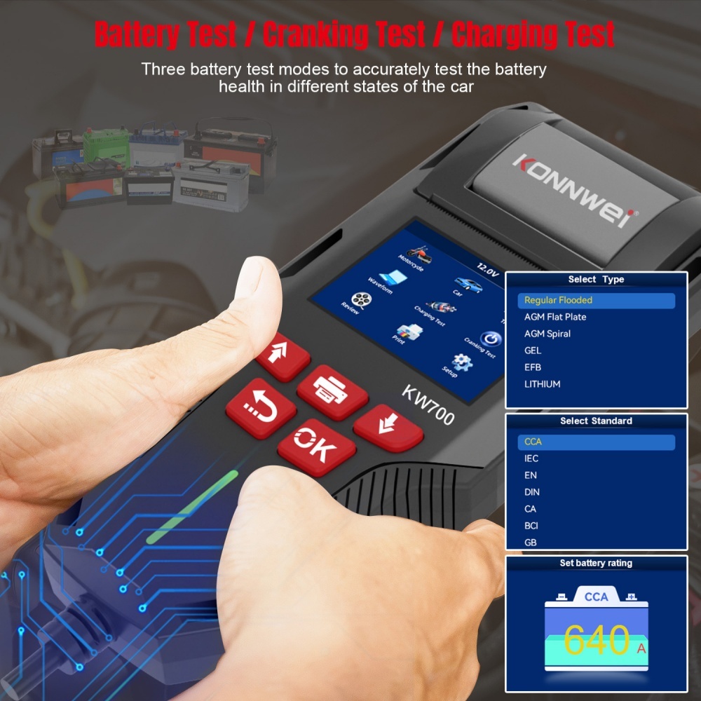 KONNWEI KW700 12V 24V Battery Tester Charging Test Tools Battery Health Test Diagnostic Tool