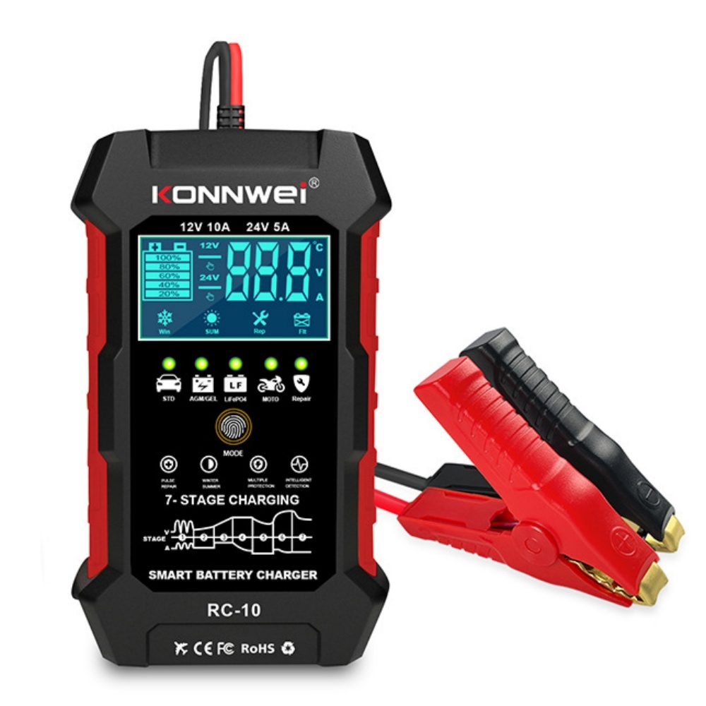 KONNWEI RC-10 12V 10A 24V 5A Car Battery Charger Full Automatic Fast Charging Pulse Repair Battery Charger