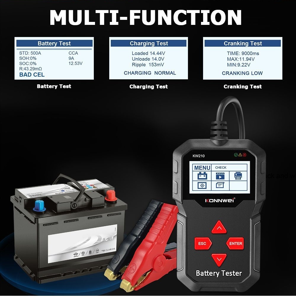 KONNWEI KW210 12v Testing  Charging Cranking Auto Battery Tester Analyzer Battery Current Voltage Checker Tool
