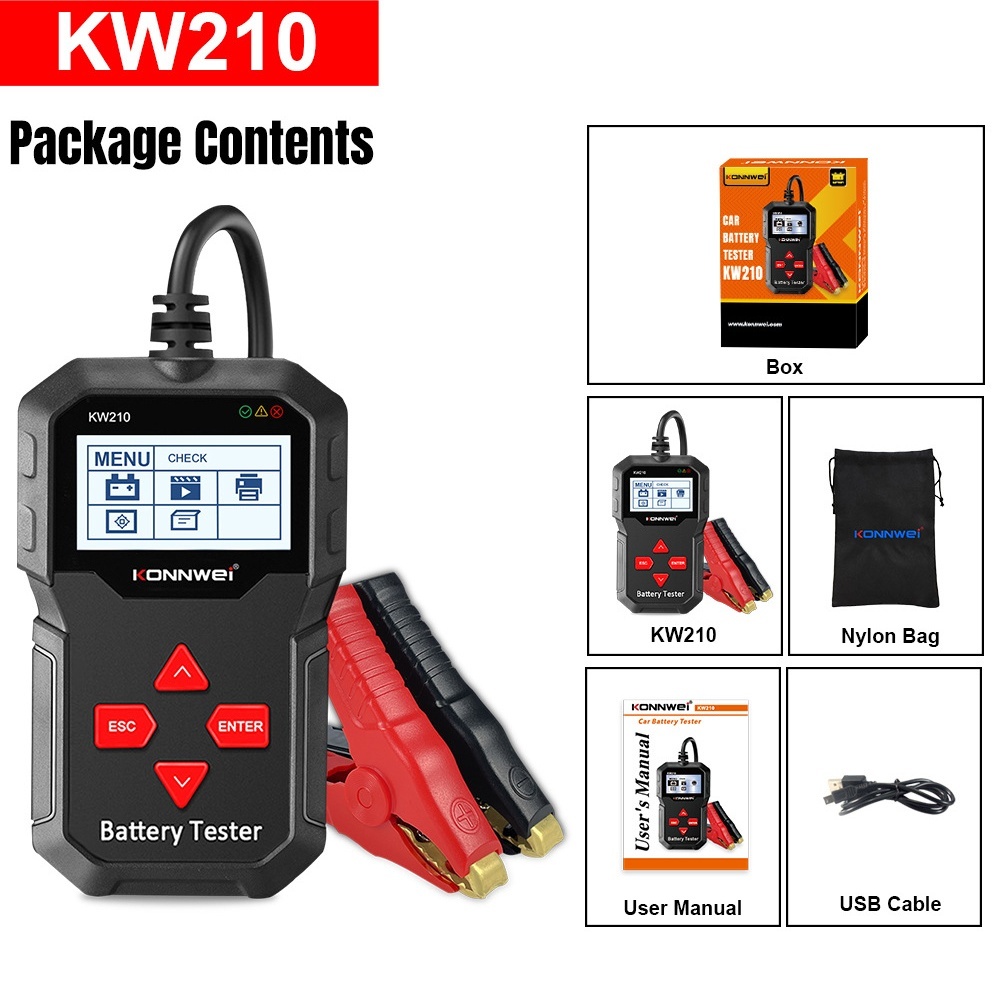 KONNWEI KW210 12v Testing  Charging Cranking Auto Battery Tester Analyzer Battery Current Voltage Checker Tool