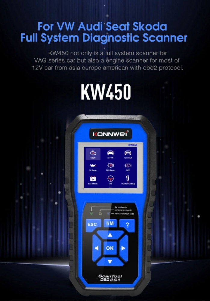 KONNWEI KW450 OBD2 Diagnostic Tool for VAG Cars VW Audi Full Systems Scanner