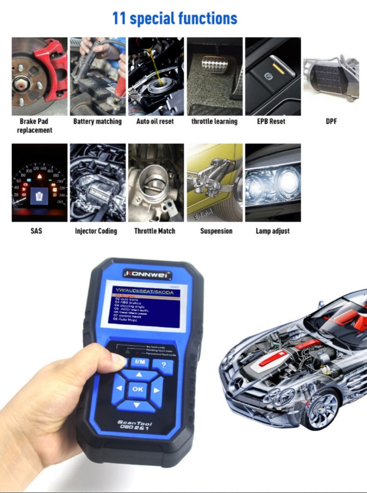 KONNWEI KW450 OBD2 Diagnostic Tool for VAG Cars VW Audi Full Systems Scanner