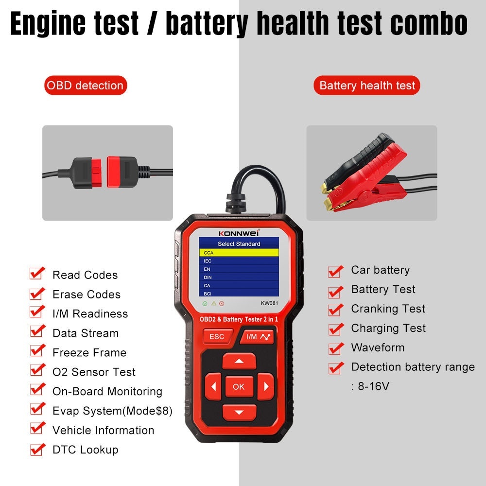 KONNWEI KW681 6V 12V Car Motorcycle Battery Tester Auto Diagnostic Tool