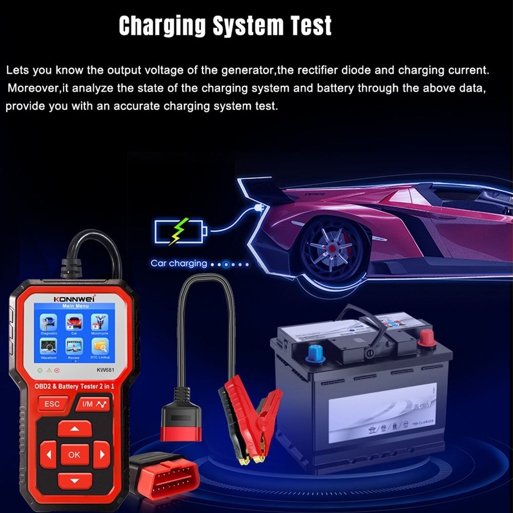 KONNWEI KW681 6V 12V Car Motorcycle Battery Tester Auto Diagnostic Tool