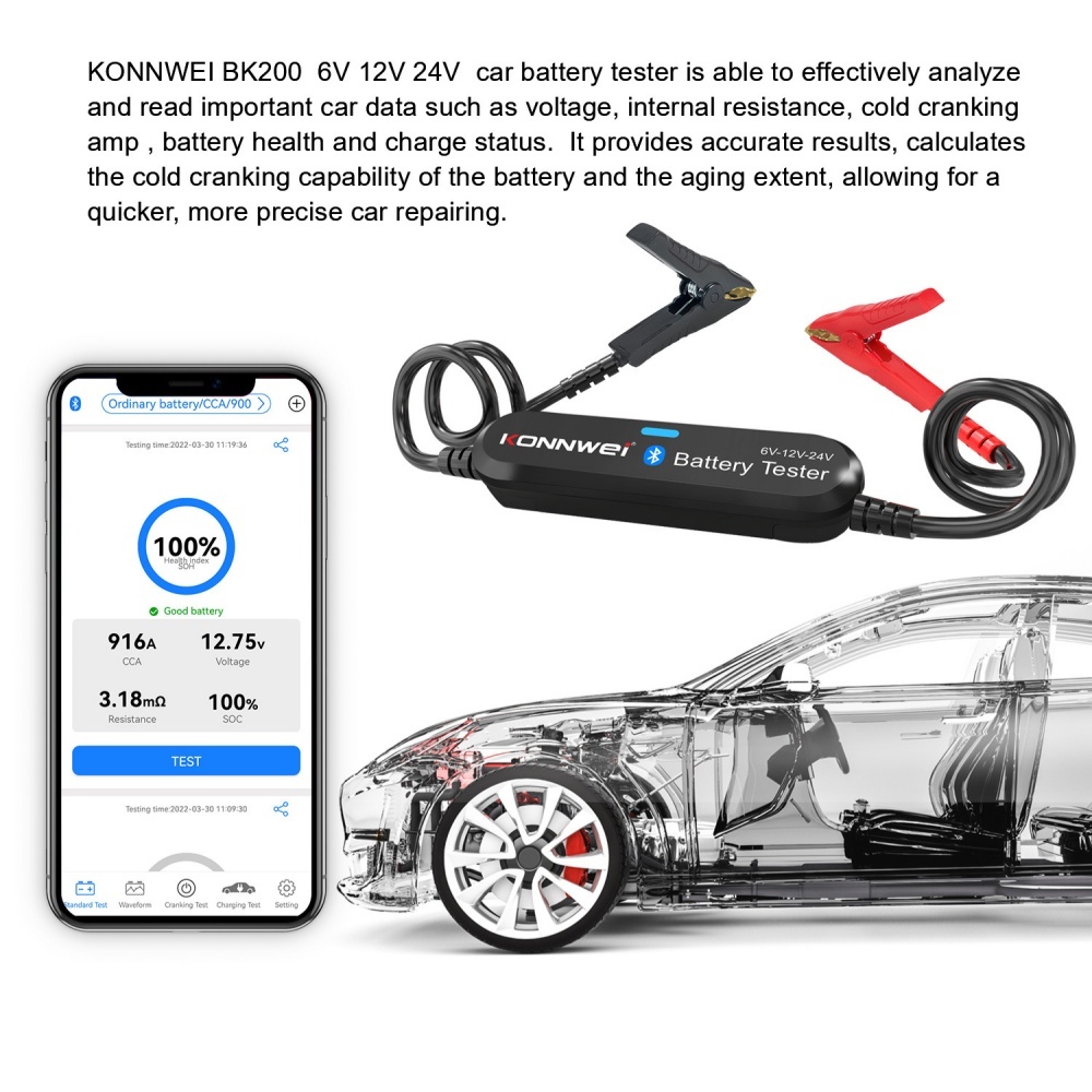 KONNWEI BK100 BK200 6V 12V 24V Bluetooth 5.0 Car Truck Battery Tester waveform Monitor