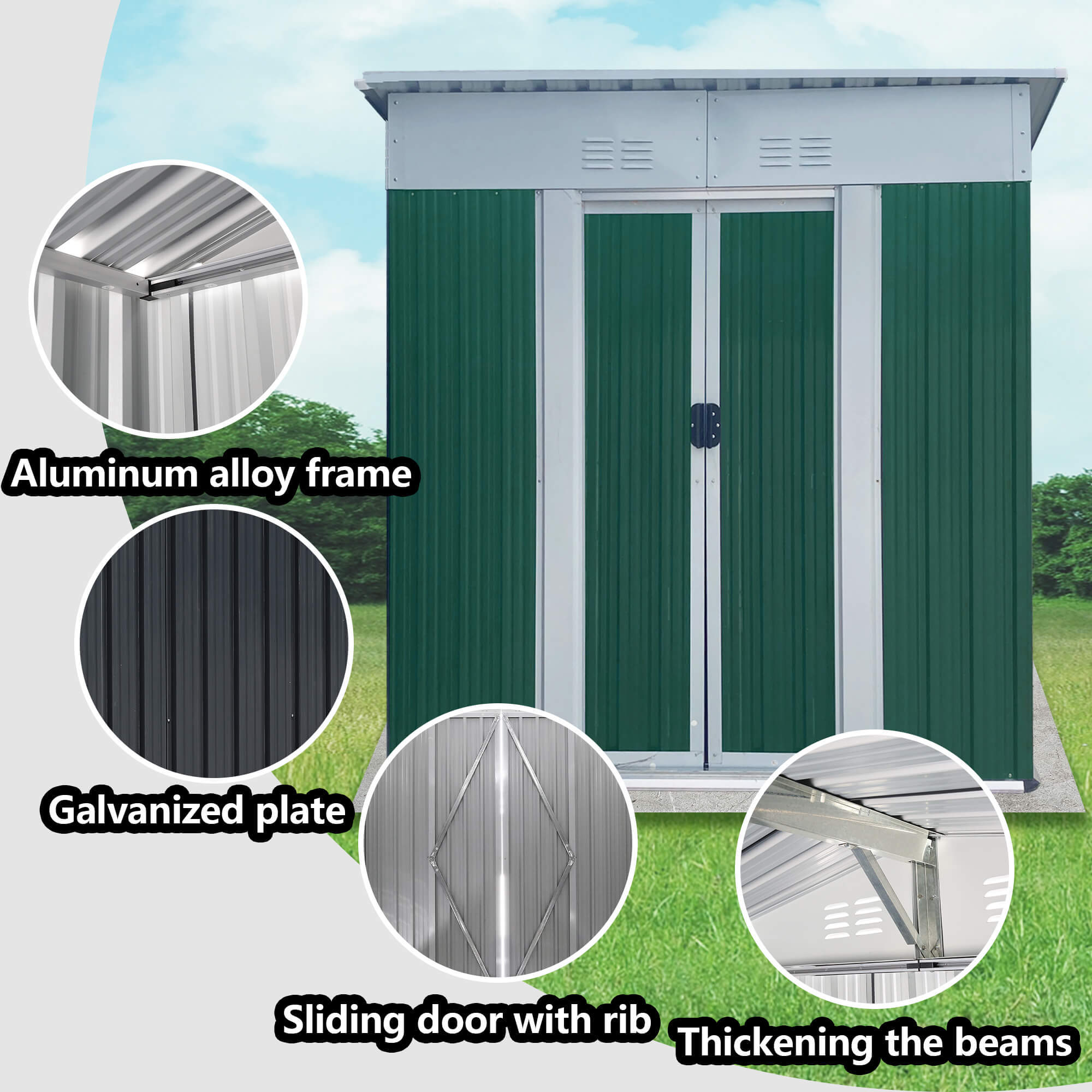 5X3 FT Pent Roof Outdoor Storage Sheds with Sliding Door