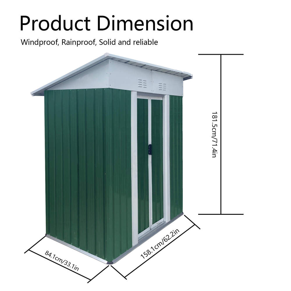 5X3 FT Pent Roof Outdoor Storage Sheds with Sliding Door