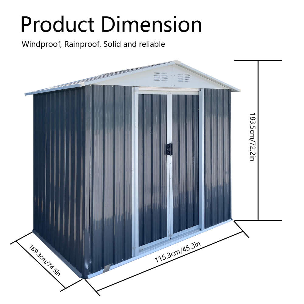6x4 FT Apex Roof Outdoor Storage Shed with Sliding Door