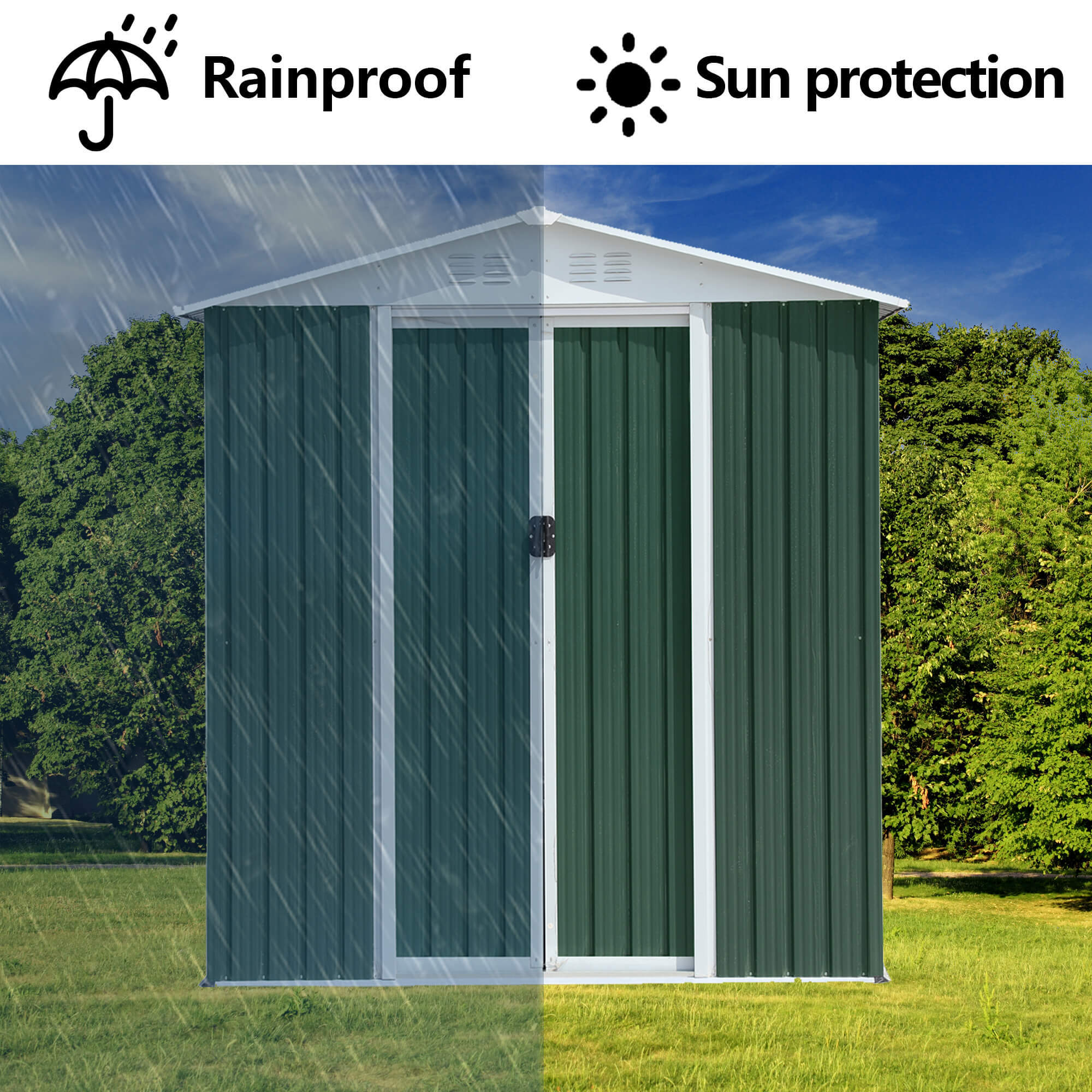 6x4 FT Apex Roof Outdoor Storage Shed with Sliding Door
