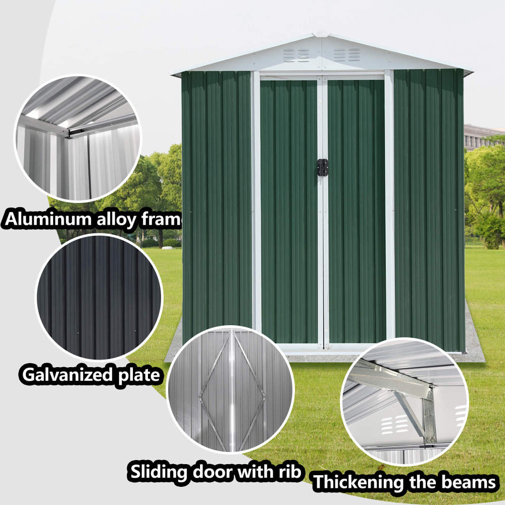 6x4 FT Apex Roof Outdoor Storage Shed with Sliding Door