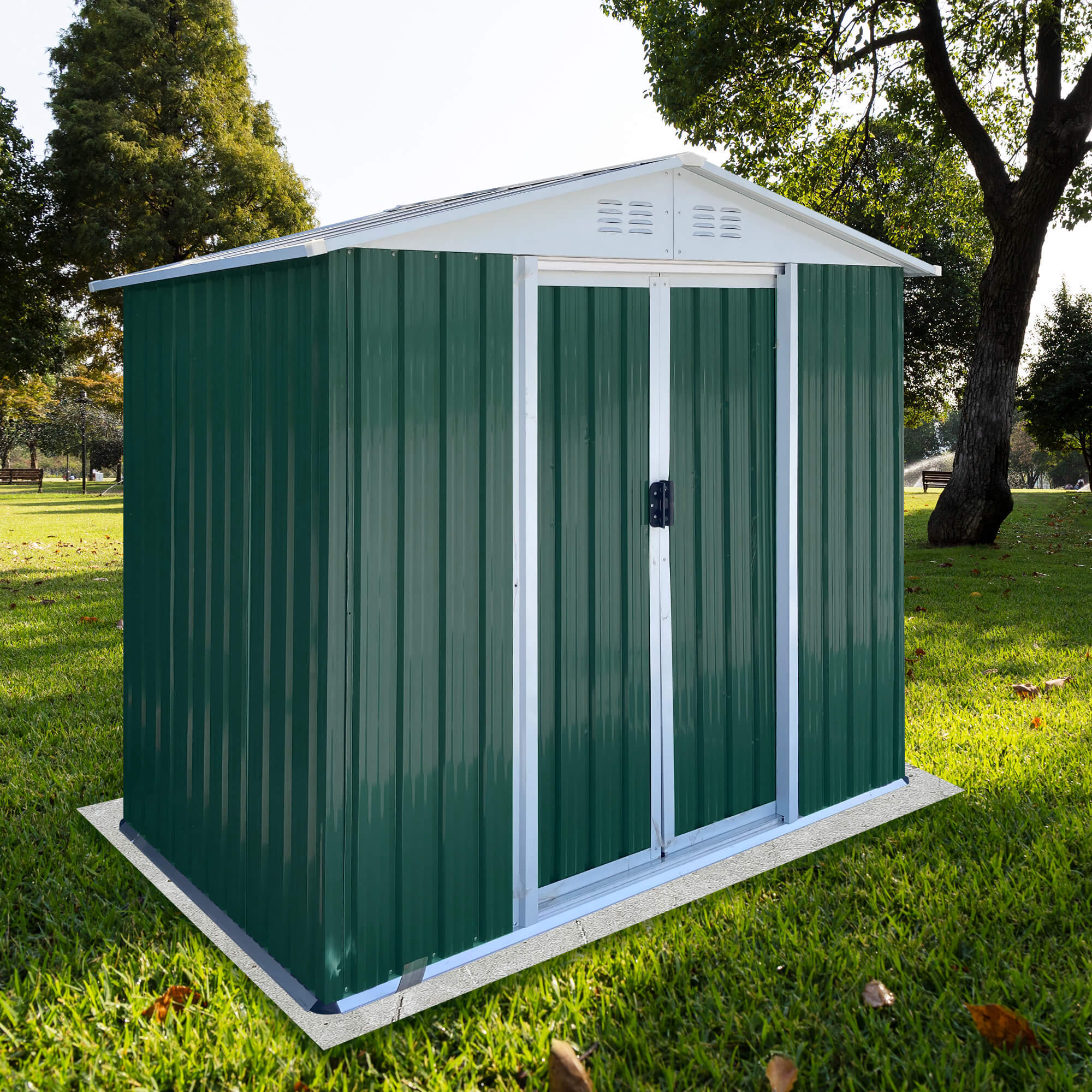 6x4 FT Apex Roof Metal Storage Shed with Sliding Door