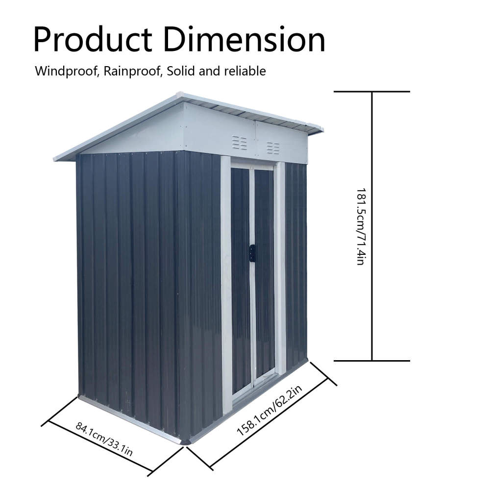 5X3 FT Pent Roof Outdoor Storage Sheds with Sliding Door