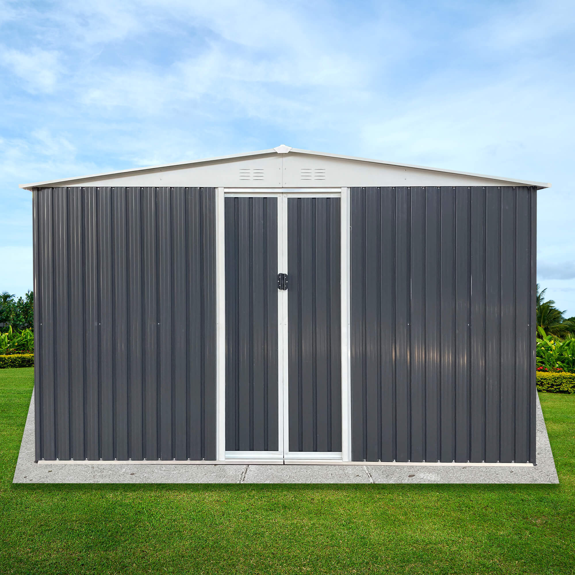 12x10 FT Apex Roof Storage Garden Shed with Windows