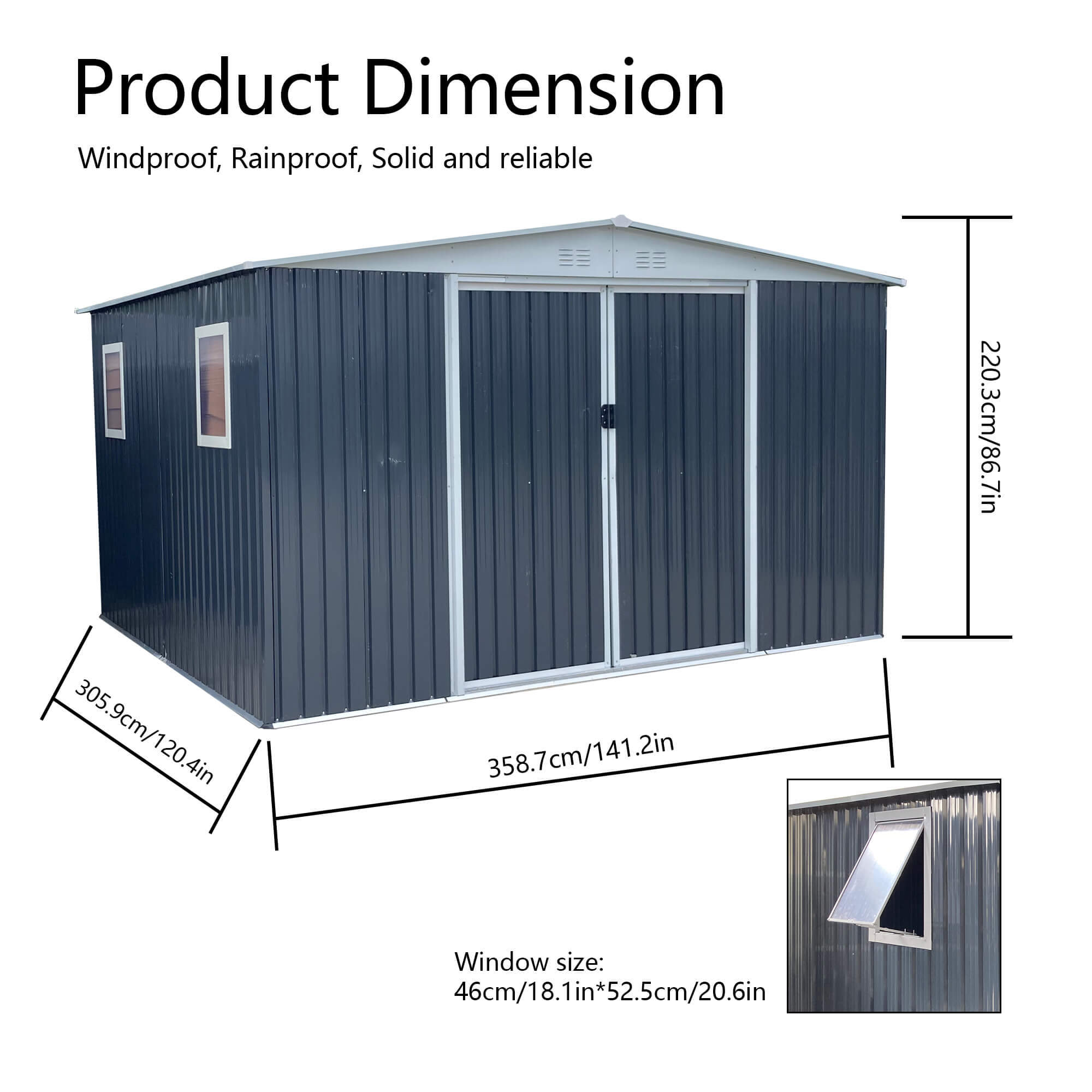 12x10 FT Apex Roof Storage Garden Shed with Windows