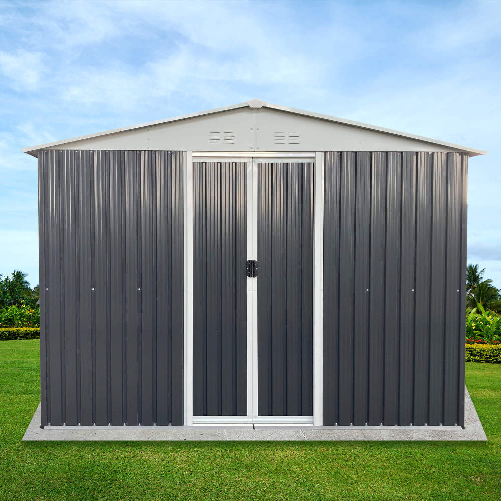 10x8 FT Apex Roof Metal Storage Shed with Windows