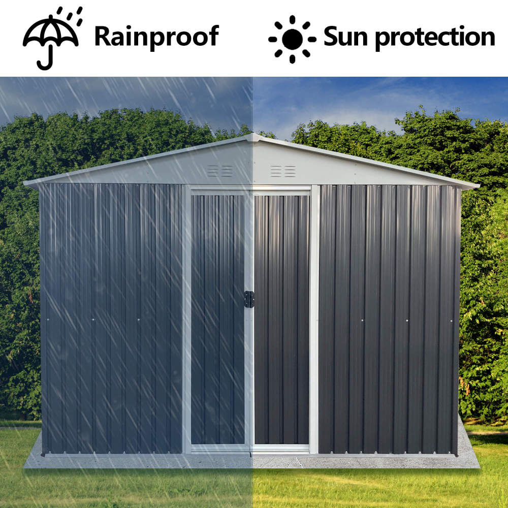 10x8 FT Apex Roof Metal Storage Shed with Windows