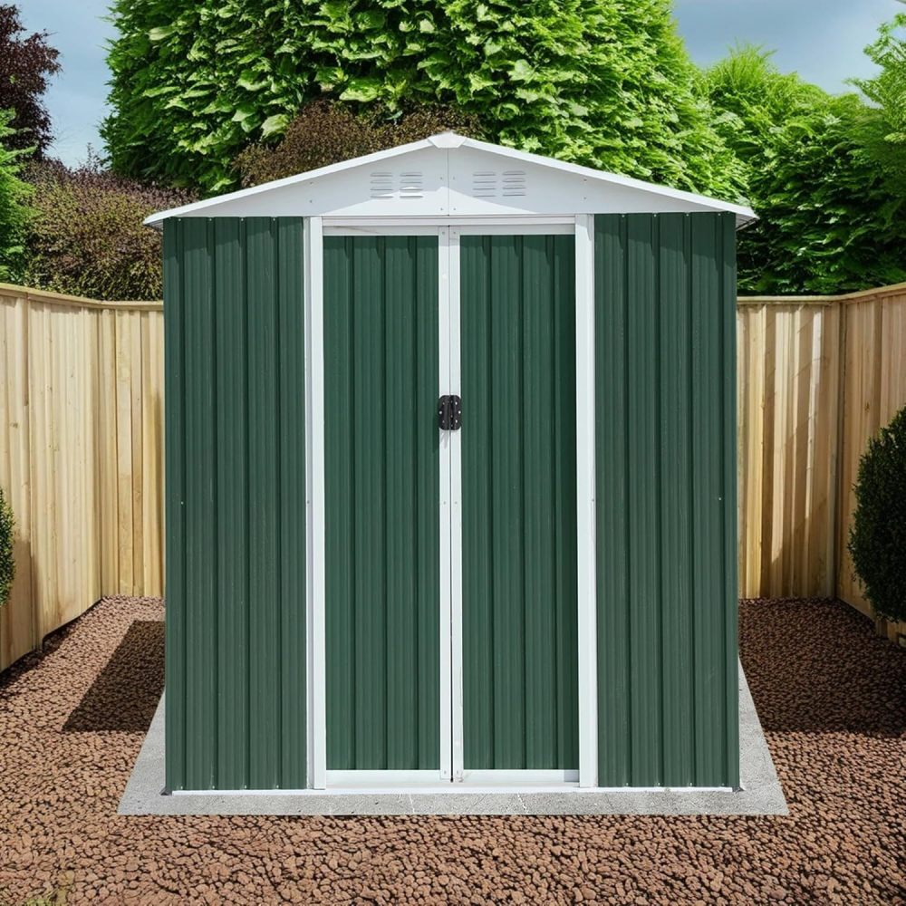 6x4 FT Apex Roof Metal Storage Shed with Sliding Door