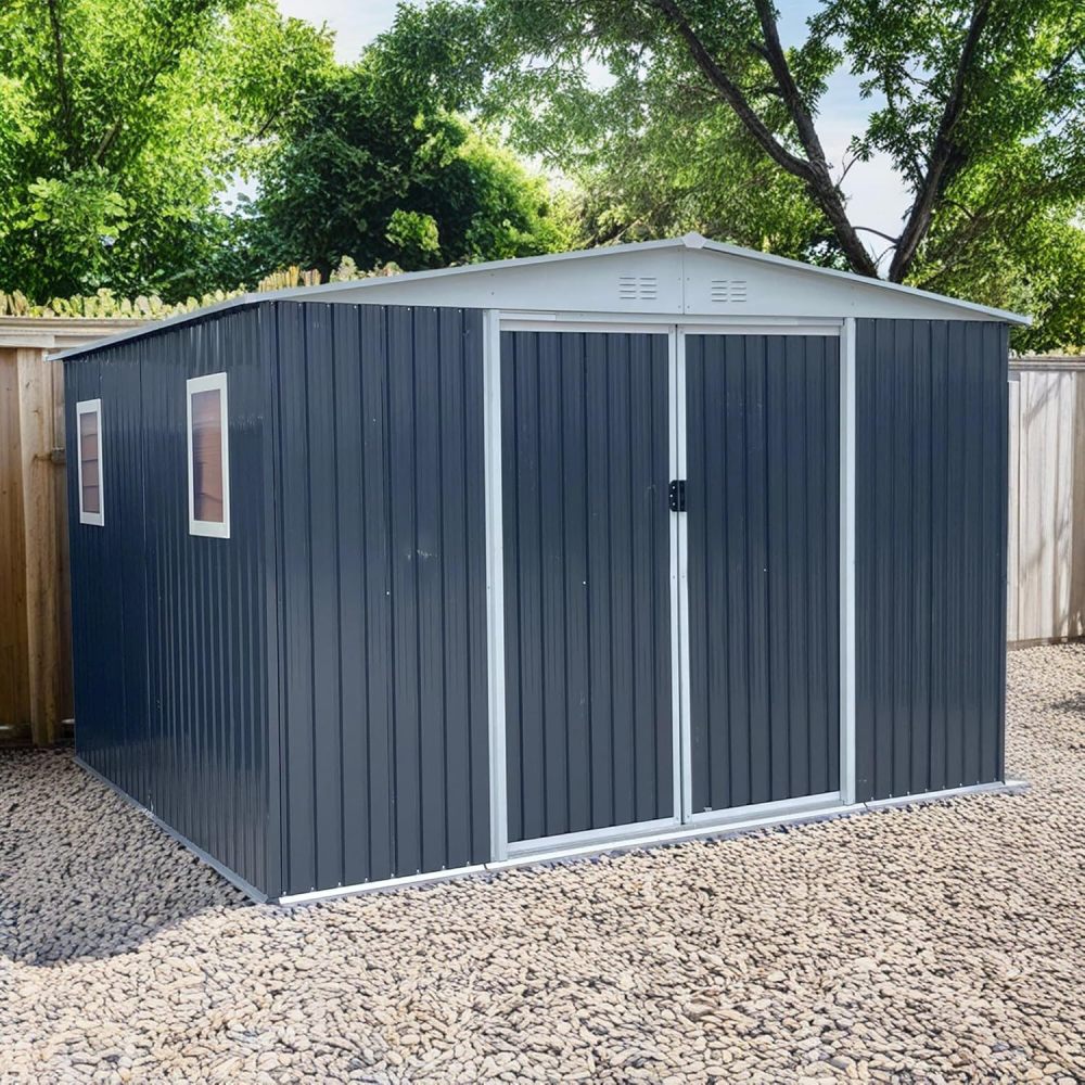 12x10 FT Apex Roof Storage Garden Shed with Windows