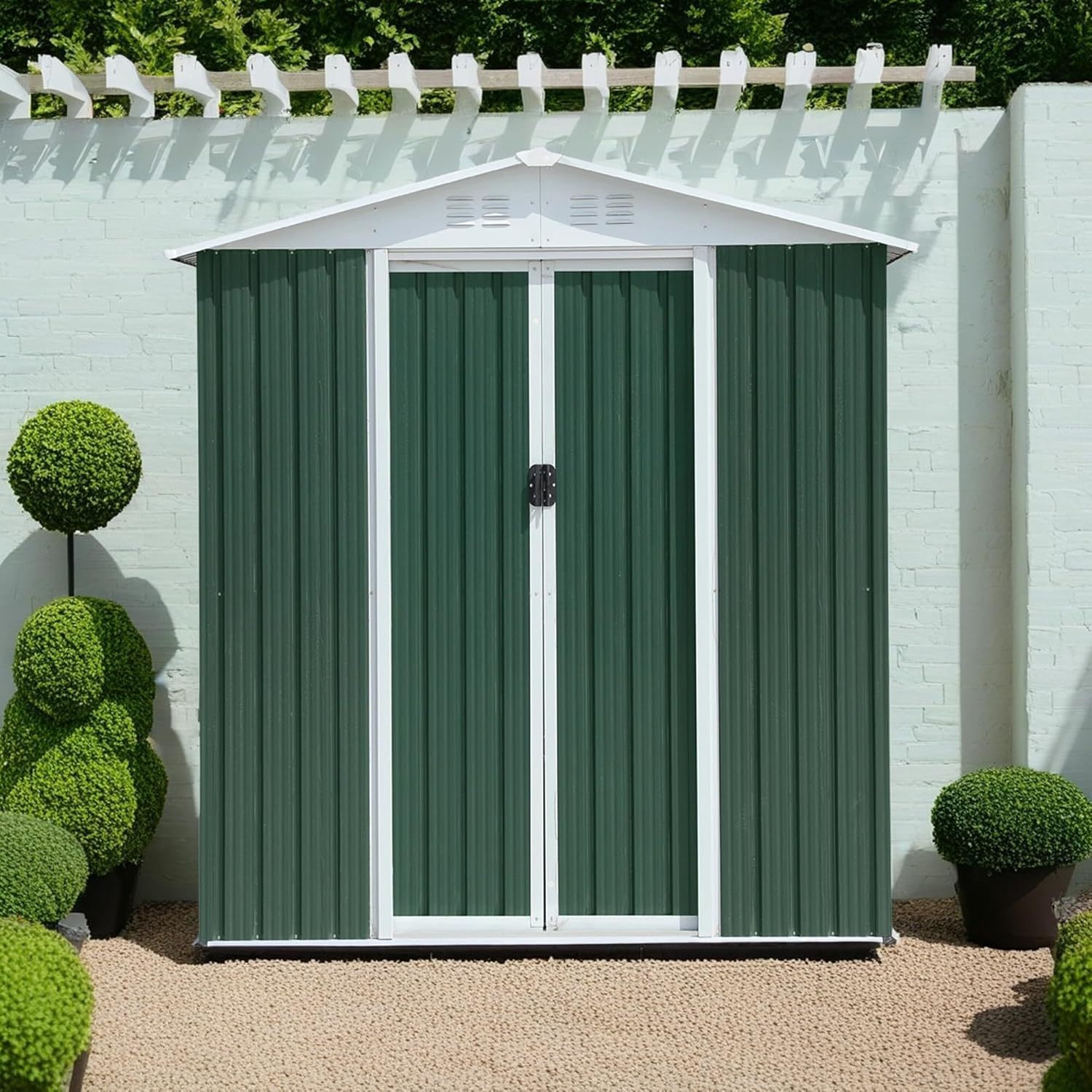 6x4 FT Apex Roof Metal Storage Shed with Sliding Door