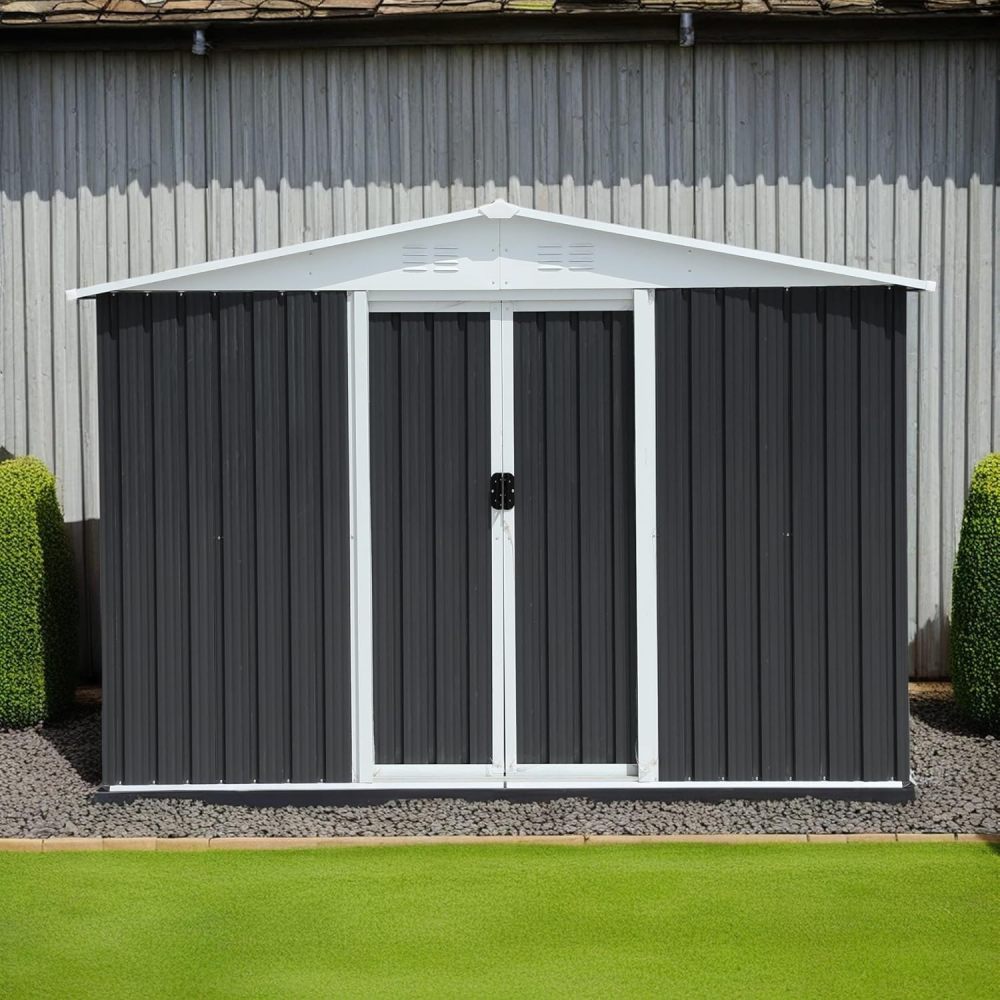 10x8 FT Apex Roof Metal Storage Shed with Windows