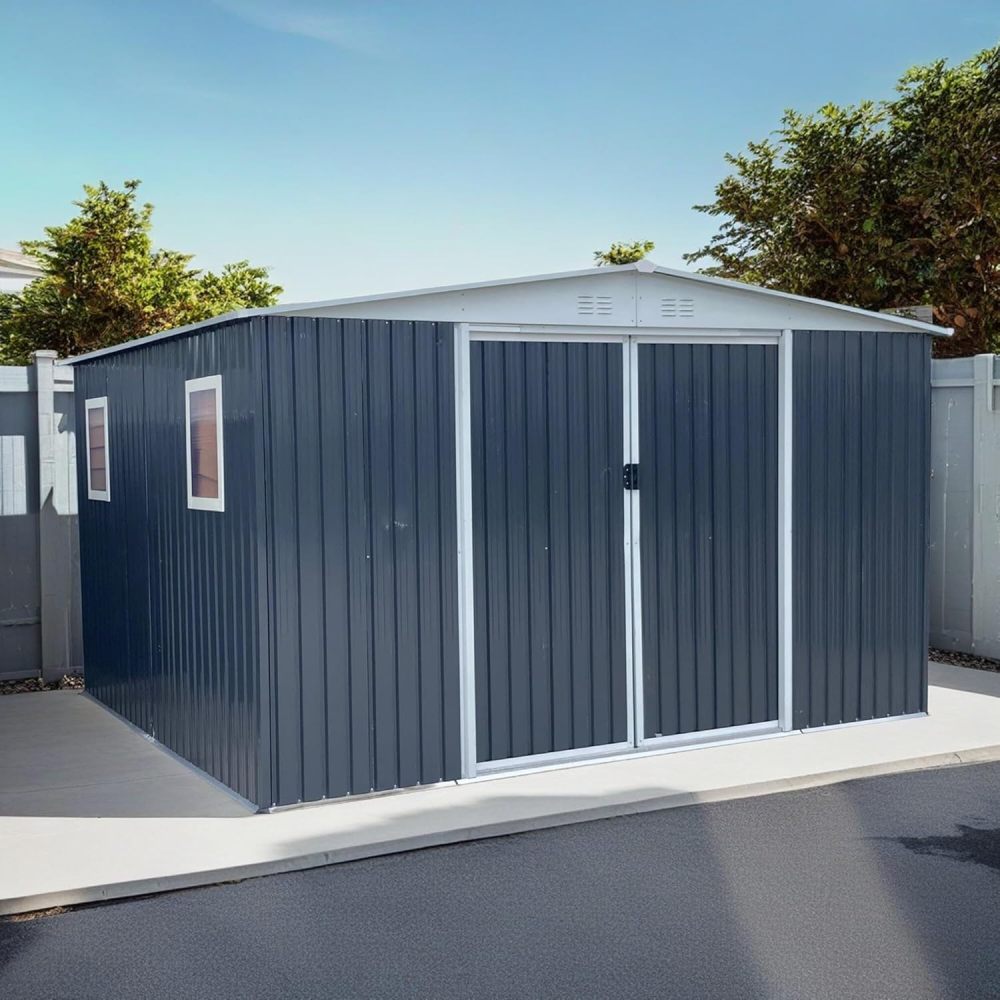 12x10 FT Apex Roof Storage Garden Shed with Windows