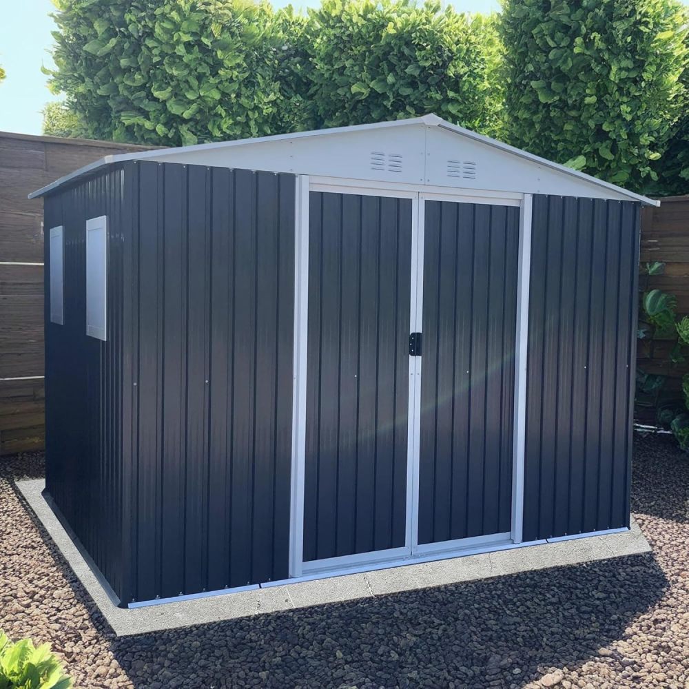 10x8 FT Apex Roof Metal Storage Shed with Windows